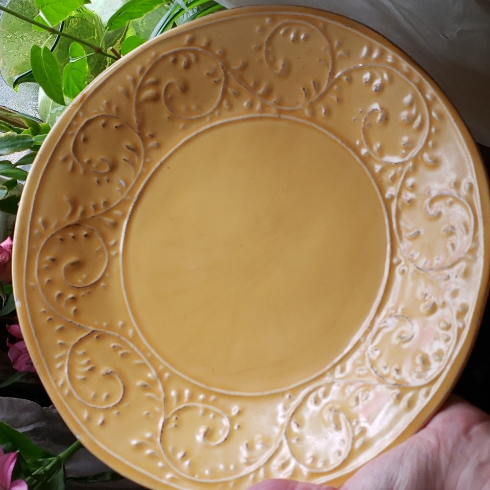 Maioliche Jessica Yellow Scroll Platter Large Plate Pottery Italy 12"